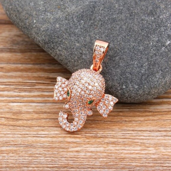 Crystal Elephant Head Necklace - Solid Copper, Rose Gold Plated, AAA CZ. - Picture 11 of 11